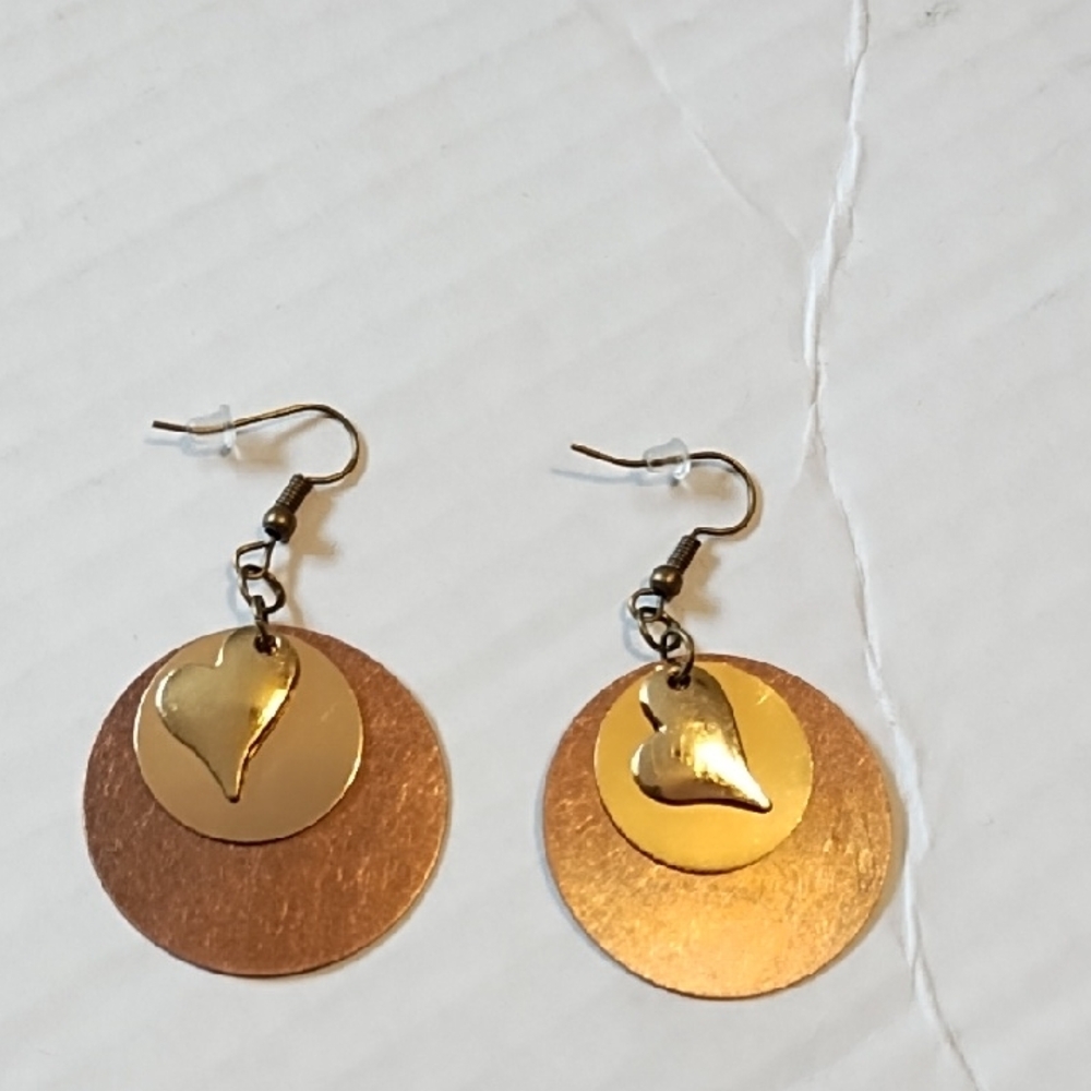 NEW Gold and Copper Heart Earrings